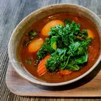 Vegan beef stew (bo kho) with potatoes, carrots, and kale at Saigon Vegan in Garden Grove, CA
