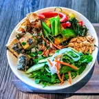 Fishless cake with noodles and dill (bun cha ca) at Saigon Vegan in Garden Grove, CA