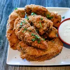 Crispy battered portobello mushroom tenders with garlic aioli, a best-selling vegan appetizer at Saigon Vegan in Garden Grove, CA