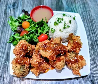 Crispy orange cauliflower with rice