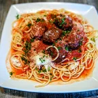 Spaghetti with vegan meatballs and house-made sauce at Saigon Vegan in Garden Grove, CA
