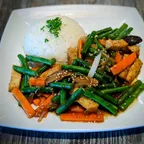 Stir fried vegetables with tofu and sesame seeds at Saigon Vegan in Garden Grove, CA