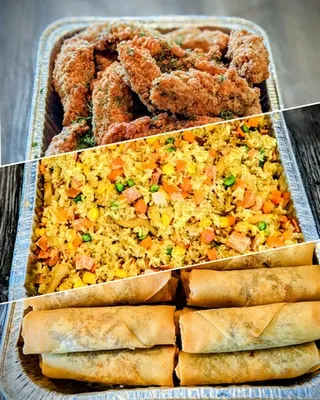 Catering tray trio of vegan dishes from Saigon Vegan in Garden Grove, CA